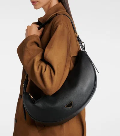 Prada Demi-lune Large Leather Shoulder Bags In Black