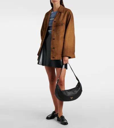 Prada Demi-lune Large Leather Shoulder Bags In Black