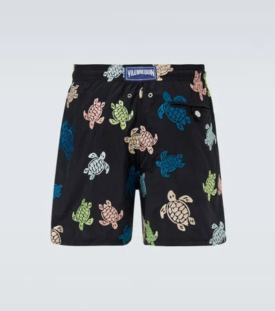 Vilebrequin Mistral Embroidered Swim Trunks In Black