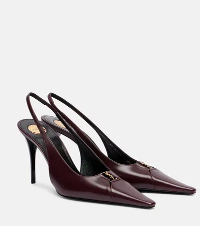 Saint Laurent Babylone Breteuil Leather Slingback Pumps In Burgundy