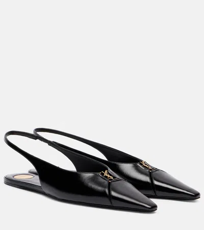Saint Laurent Babylone Leather Ysl Slingback Ballerina Flats In Black