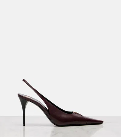 Saint Laurent Babylone Breteuil Leather Slingback Pumps In Burgundy
