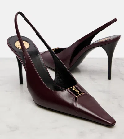 Saint Laurent Babylone Breteuil Leather Slingback Pumps In Burgundy
