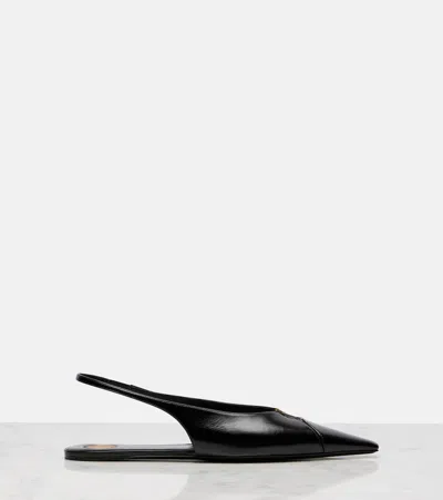 Saint Laurent Babylone Leather Ysl Slingback Ballerina Flats In Black