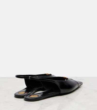Saint Laurent Babylone Leather Ysl Slingback Ballerina Flats In Black