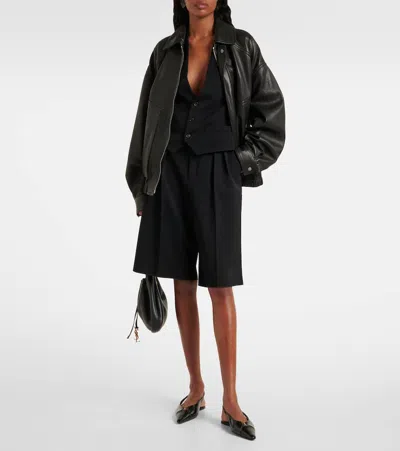 Saint Laurent Babylone Leather Ysl Slingback Ballerina Flats In Black