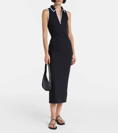 Veronica Beard Darien Ribbed Stretch-pima Cotton Midi Dress In Black