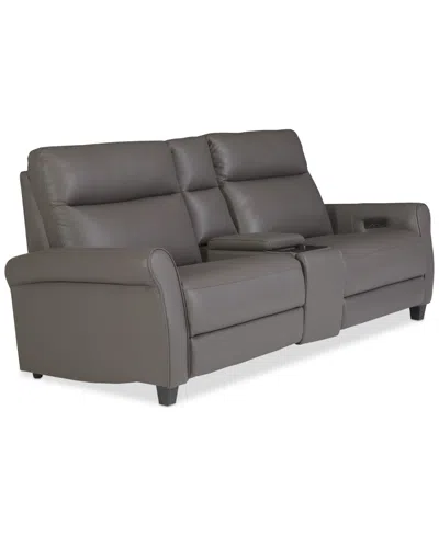 Macy's Thandler 3-pc. Leather Sofa With 2 Power Recliners And 1 Storage Console, Exclusively At