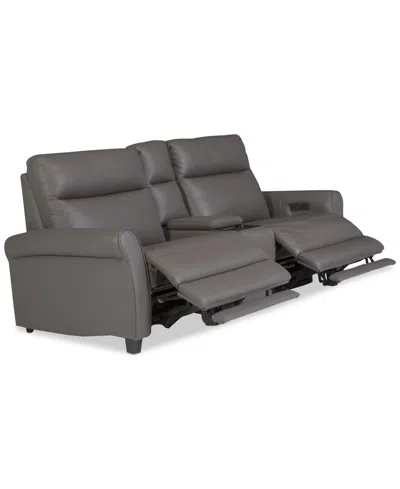 Macy's Thandler 3-pc. Leather Sofa With 2 Power Recliners And 1 Storage Console, Exclusively At
