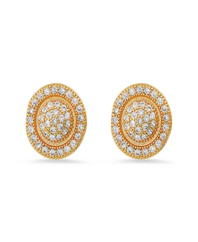 Steeltime Women's Brass Simulated Diamonds Round Stud Earrings