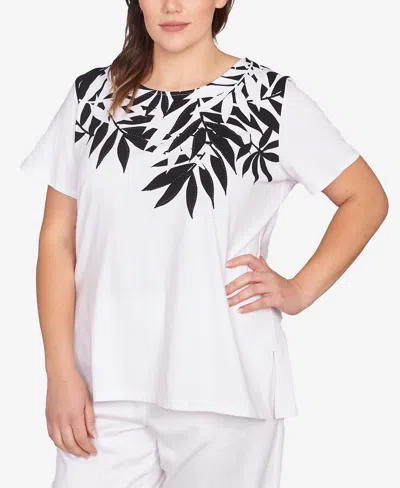 Ruby Rd. Plus Size Palm Print Top In White