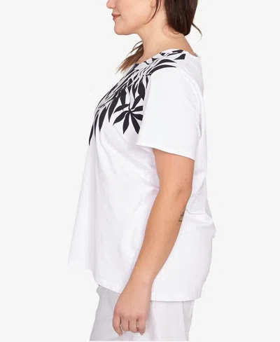Ruby Rd. Plus Size Palm Print Top In White