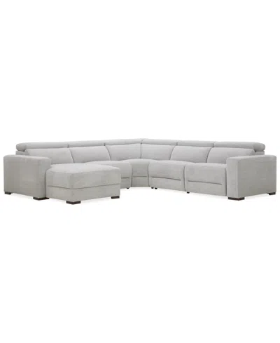 Macy's Nevio 5-pc. Fabric Power Headrest Sectional With 2 Power Motion Chairs