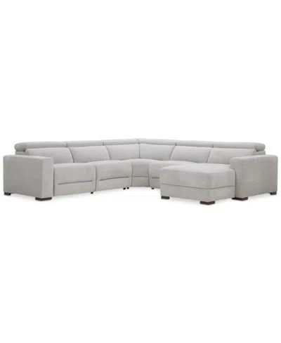 Macy's Nevio 5-pc. Fabric Power Headrest Sectional With 2 Power Motion Chairs