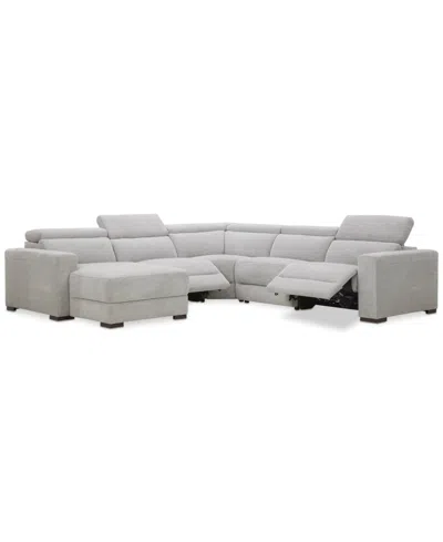 Macy's Nevio 5-pc. Fabric Power Headrest Sectional With 2 Power Motion Chairs