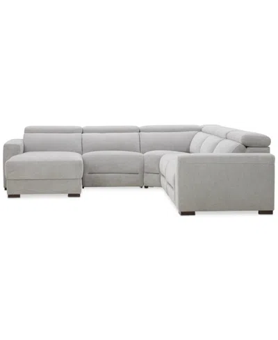 Macy's Nevio 5-pc. Fabric Power Headrest Sectional With 2 Power Motion Chairs