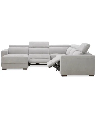 Macy's Nevio 5-pc. Fabric Power Headrest Sectional With 2 Power Motion Chairs