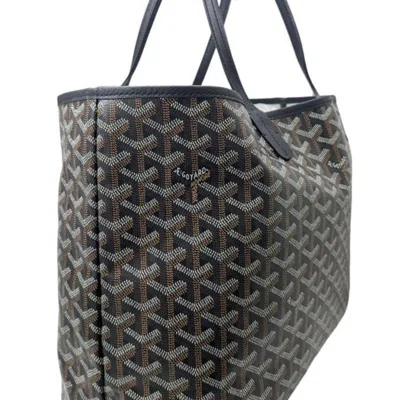 Pre-owned Goyard Black Brown White Coated Canvas Leather Tote Bag ()
