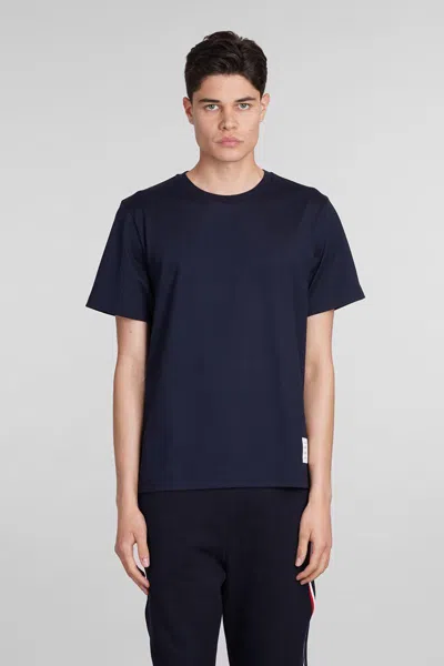 Thom Browne Blue T-shirt With Logo Patch In Stretch Wool Man