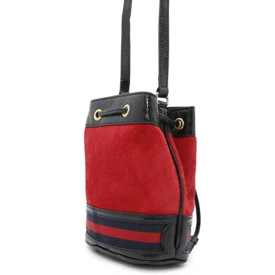 Pre-owned Gucci Black Red Color Suede Leather Shoulder Bag ()