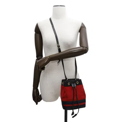 Pre-owned Gucci Black Red Color Suede Leather Shoulder Bag ()