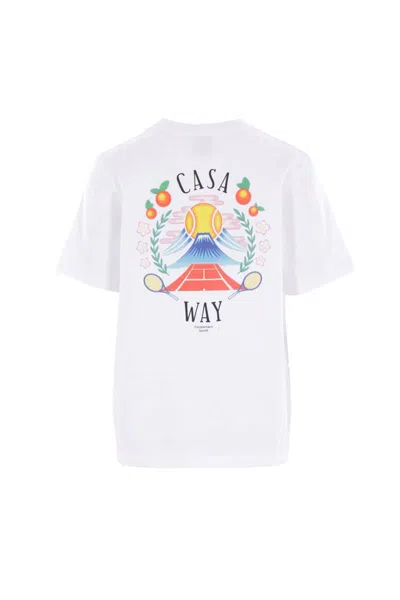 Casablanca T-shirt Girocollo Con Logo Sul Fronte In Cotone Bianca Uomo In White