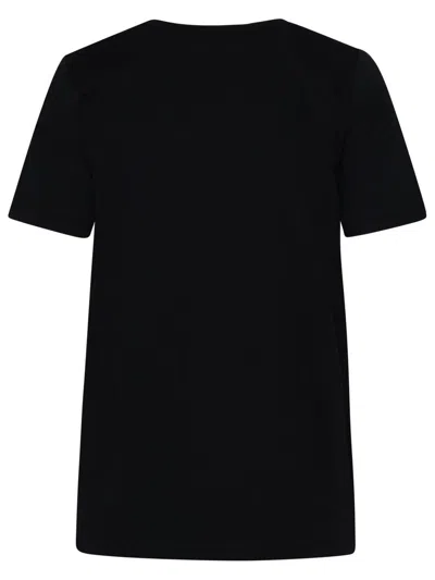 Balmain Black Crewneck T-shirt With Logo Print And Golden Buttons In Jersey Woman