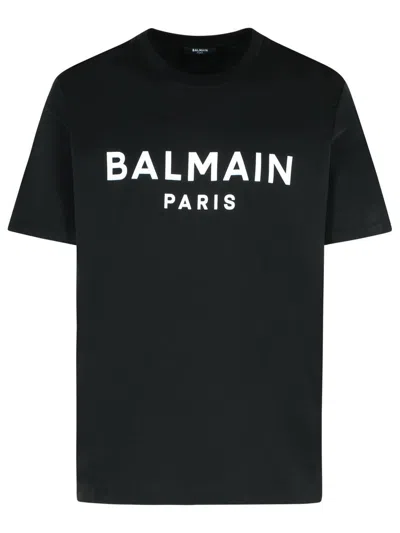 Balmain Black Crewneck T-shirt With Logo Lettering On The Front In Cotton Man