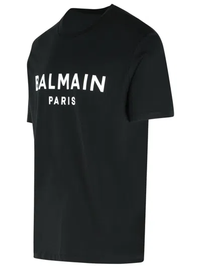 Balmain Black Crewneck T-shirt With Logo Lettering On The Front In Cotton Man