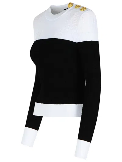 Balmain 3-button Twisted Knit Colorblock Top