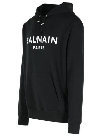 Balmain Logo Printed Cotton Sweatshirt In Black