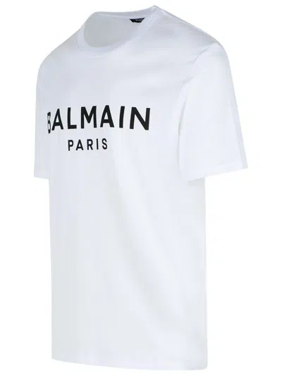 Balmain White Crewneck T-shirt With Contrasting Logo Lettering Print In White