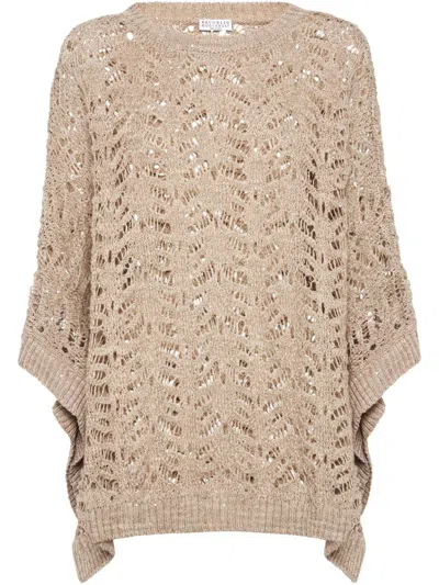 Brunello Cucinelli Open-knit Lightweight Top With Wide Sleeves