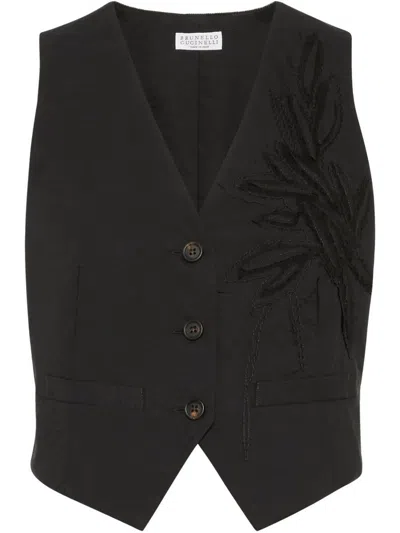 Brunello Cucinelli Herbarium Embroidered Poplin Vest