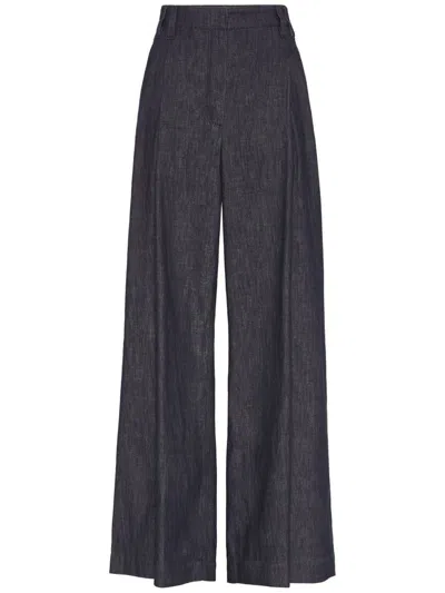 Brunello Cucinelli Cotton Wide Leg Denim Effect Pants In Blue In Blue