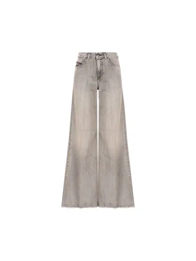 Diesel Wide-leg High-waist Denim Jeans With Five Pockets In Gray
