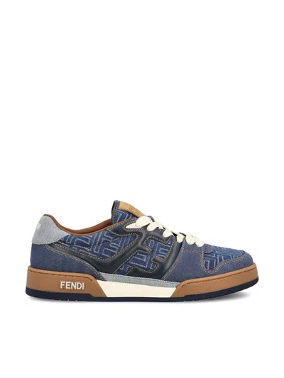 Fendi Match Denim Ff Embossed Sneakers Blue In Blue