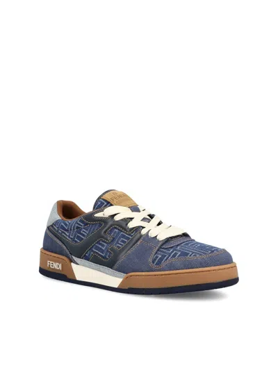 Fendi Match Denim Ff Embossed Sneakers Blue In Blue