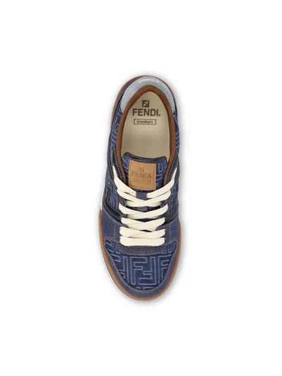 Fendi Match Denim Ff Embossed Sneakers Blue In Blue