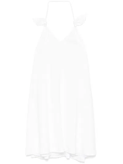 Loewe Flamenco Knotted Leather-trimmed Voile Halterneck Mini Dress In White