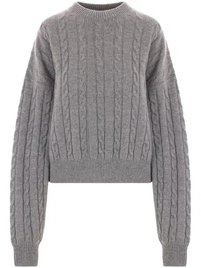 Loewe Cable Knit Crew Neck Wool Sweater In Gray