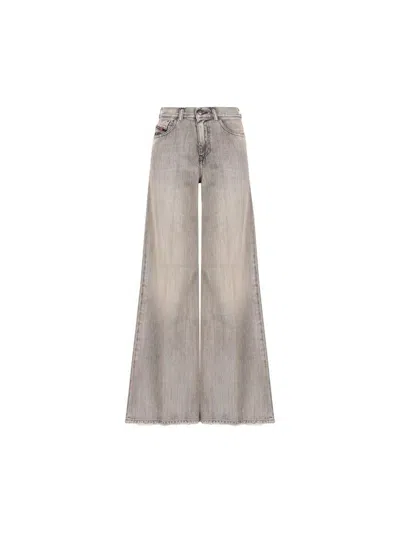 Diesel Wide-leg High-waist Denim Jeans With Five Pockets In Gray