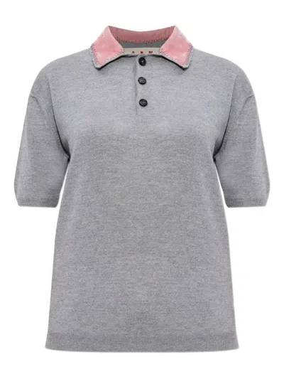 Marni Wool Polo Shirt With Velvet Collar Clothing