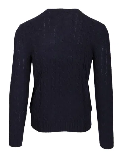 Polo Ralph Lauren Logo-embroidered Cable-knit Cashmere Jumper In Blue