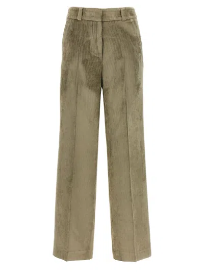 Peserico Wide Leg Corduroy Trousers With Belt Loops In Green