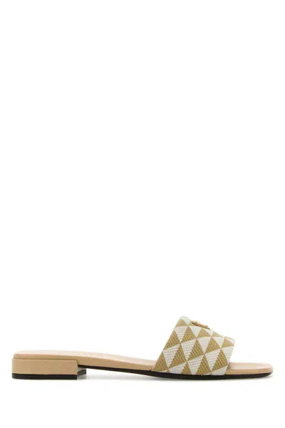 Prada Geometric Pattern Fabric Open Toe Slippers In Neutral