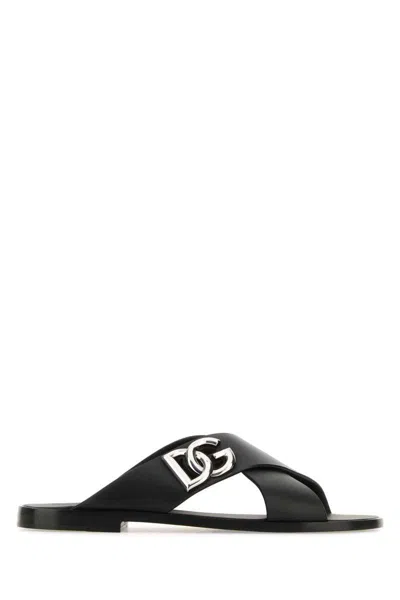 Dolce & Gabbana Black Sandals With Criss Cross Bands And Logo Detail In Leather Man