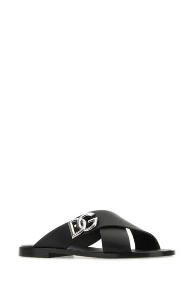 Dolce & Gabbana Black Sandals With Criss Cross Bands And Logo Detail In Leather Man