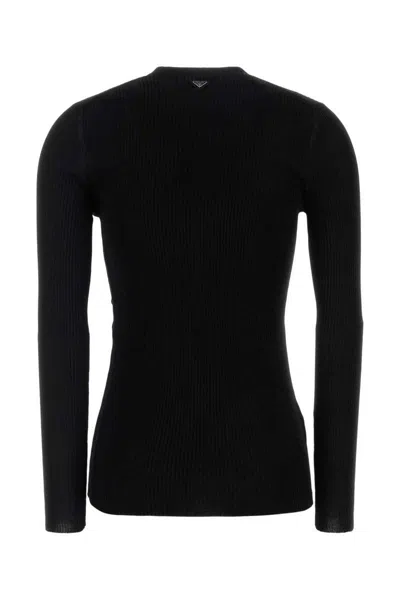 Prada Cotton Cardigan With Long Sleeves And V Neck In Black