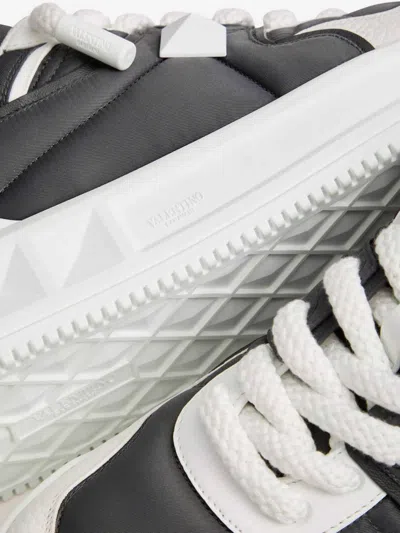Valentino One Stud Xl Low-top Sneaker In Nappa Leather And Jacquard Toile Iconographe Technical Fabric